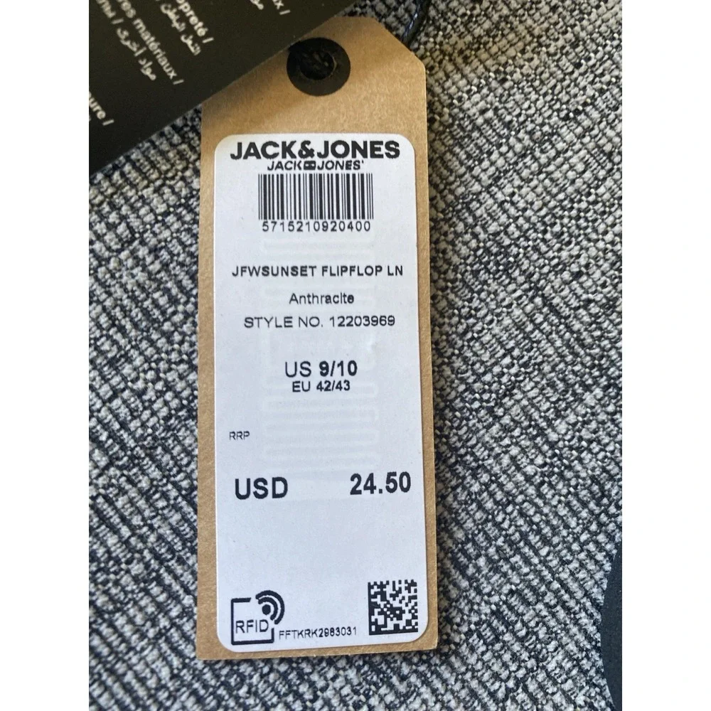 New Jack & Jones Mens Sz 9/10 Flip Flops Black Beach Scene Surfer  Palm Tropical